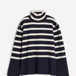 H&M Navy and White Striped Turtleneck Sweater